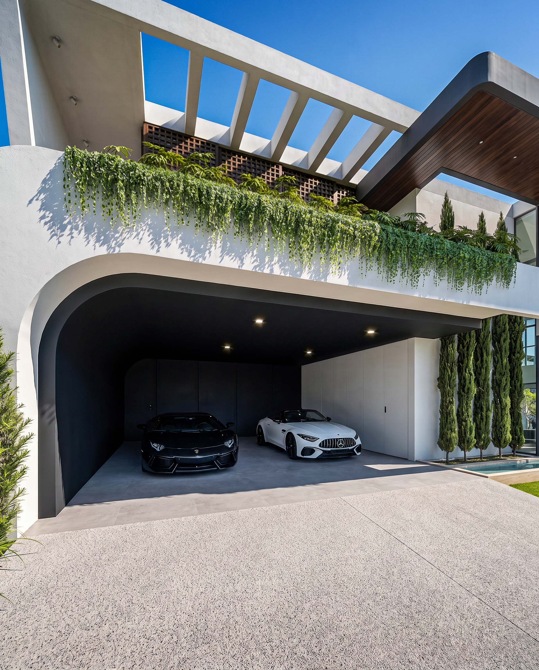 Garagem e volumes curvos